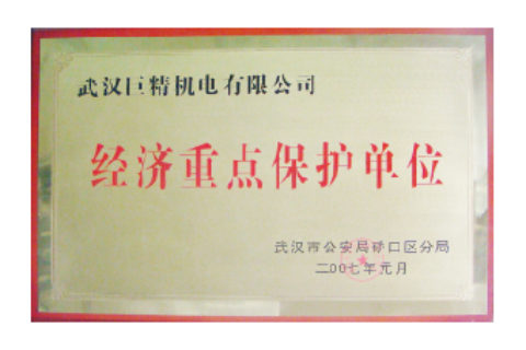 武汉市经济重点保护单位荣誉证书